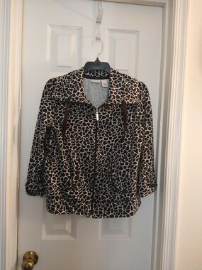 Kim Rogers Black & Cream Animal-Print Zip Jacket